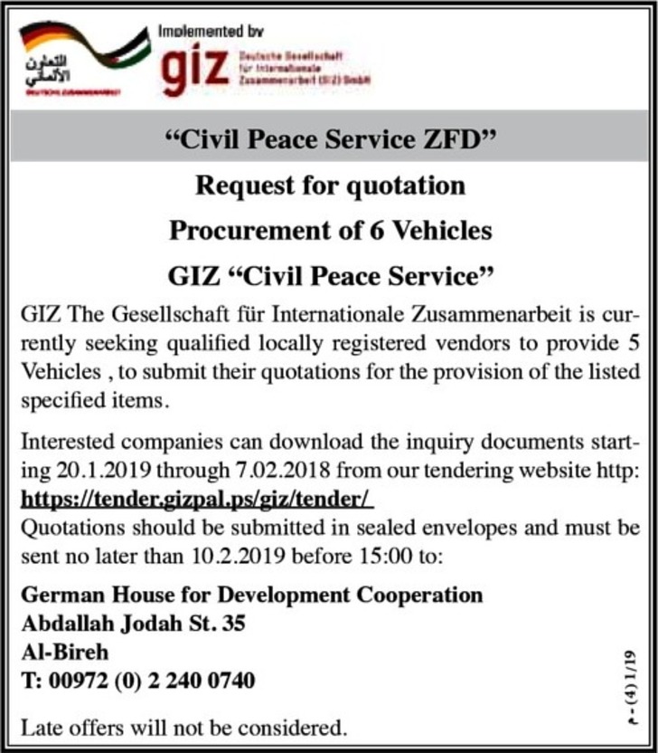 request for quotation: procurement of 6 vehicles 