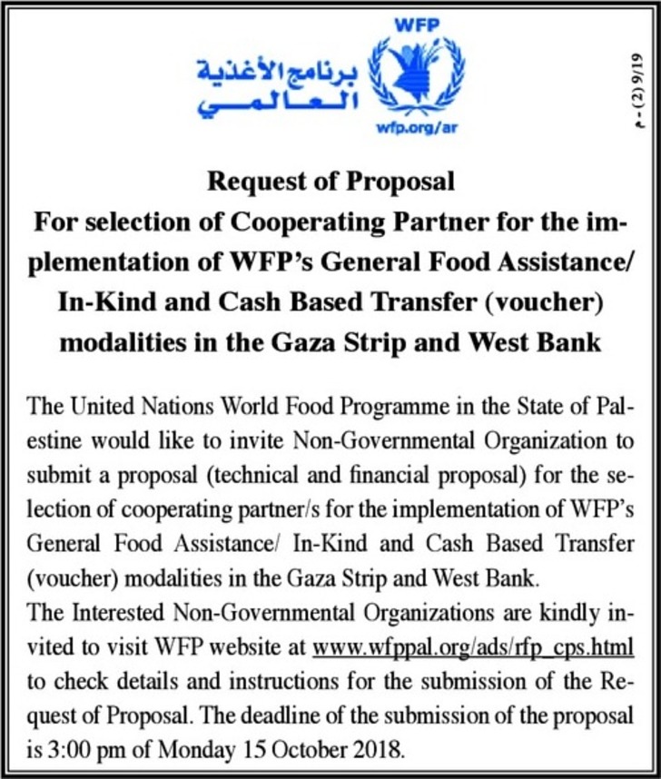 selection of cooperating partner for the implementation of WFP's General food assistance /in kind and cash based transfer()