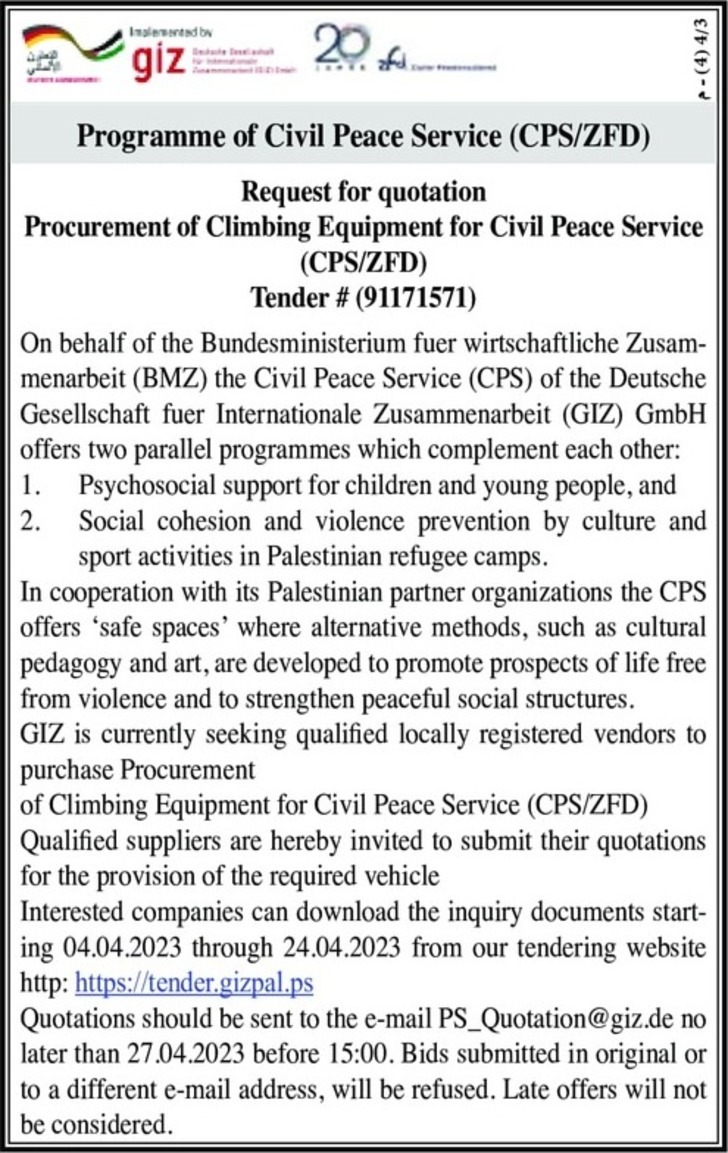Procurement of Climbing Equipment for Civil Peace Service