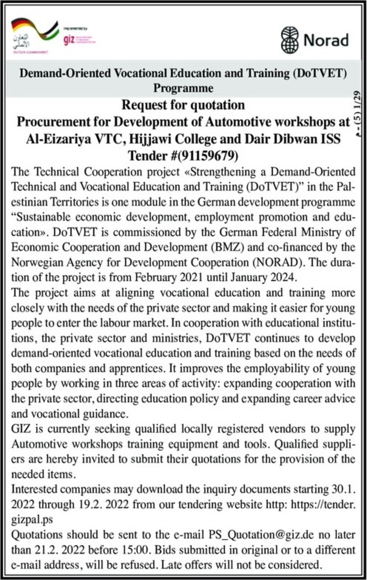 Procurement for Development of Automotive workshops 