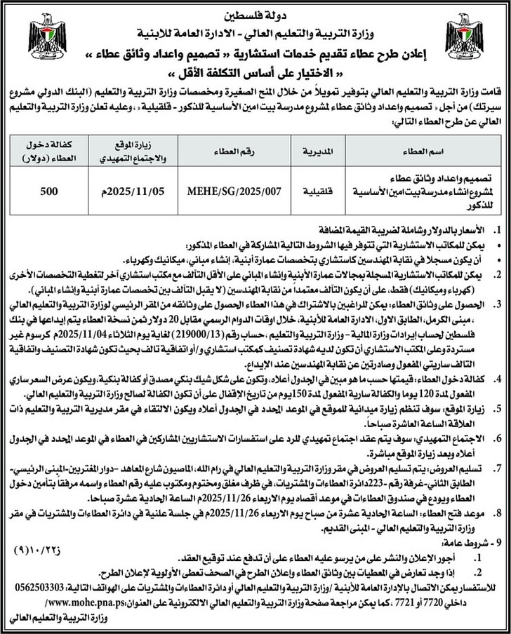 تصميم واعداد وثائق عطاء المشروع لمشروع انشاء مدرسة بيت امين الأساسية تصميم واعداد وثائق عطاء المشروع لمشروع انشاء مدرسة بيت امين الأساسية