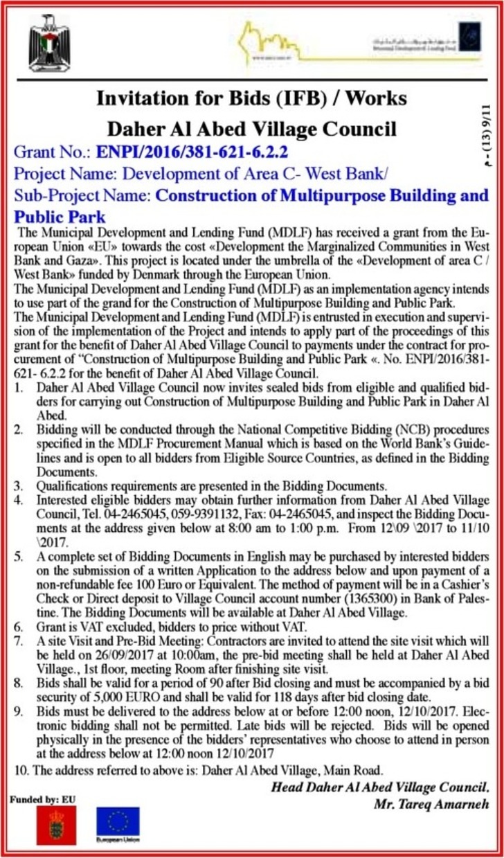 construction of multipurpose building and public park 