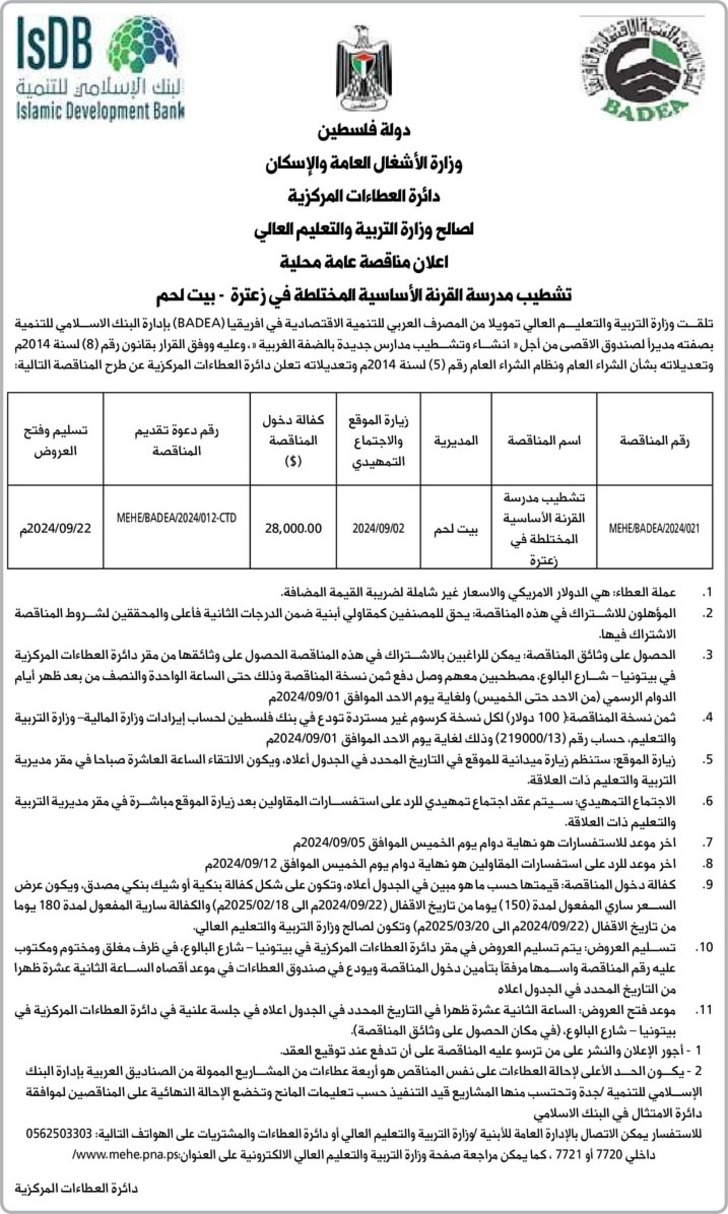 تشطيب مدرسة القرنة الأساسية المختلطة في زعترة