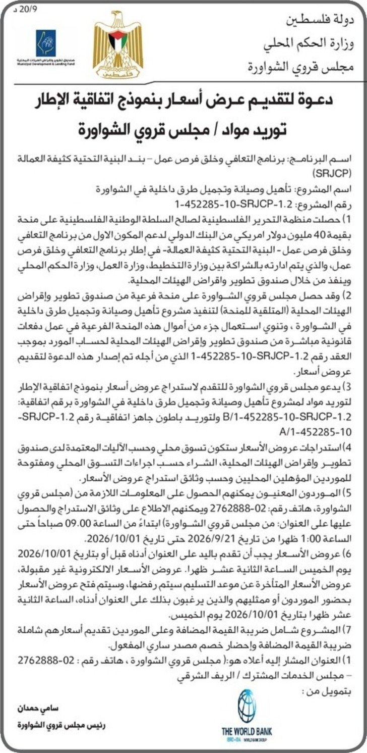  تأهيل وصيانة وتجميل طرق داخلية في الشواورة