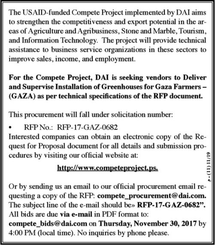 deliver and supervise installation of greenhouses for gaza Farmers