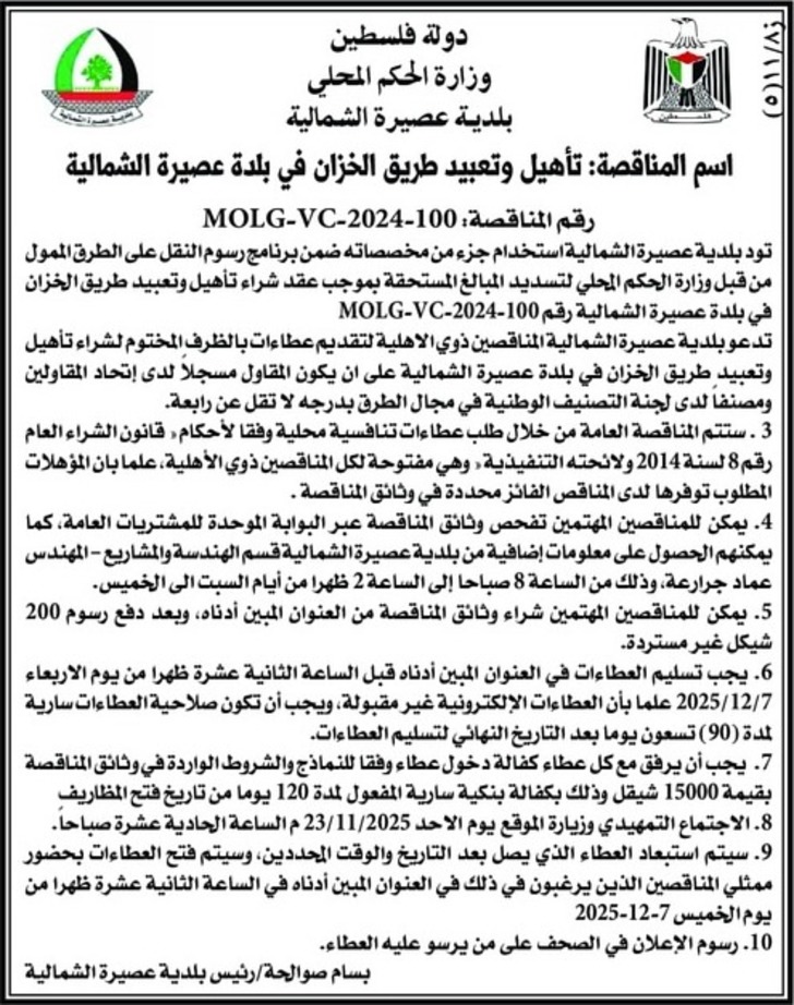 تأهيل وتعبيد طريق الخزان في بلدة عصيرة الشمالية