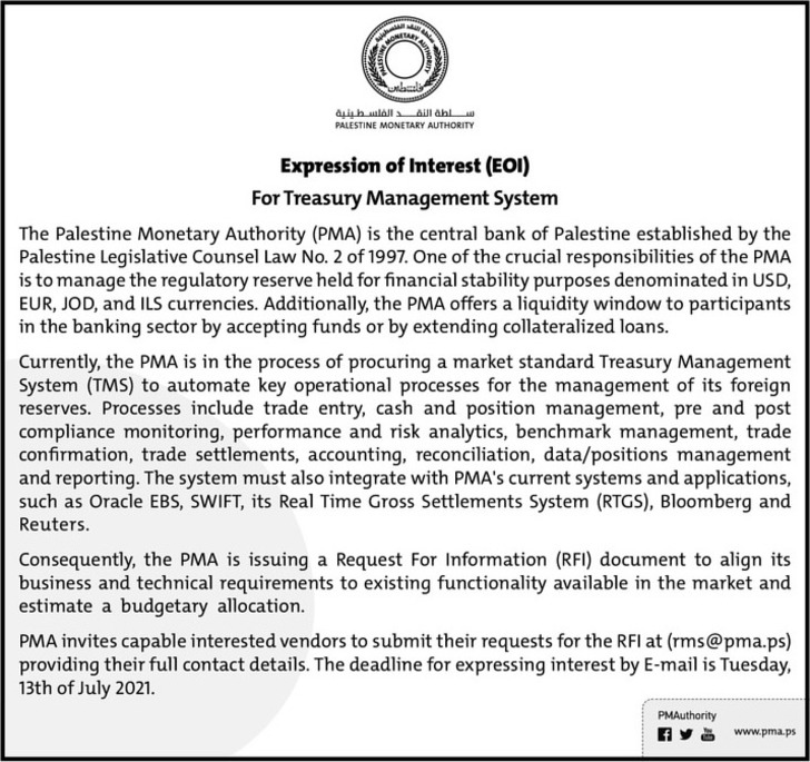 Expression of Interest For Treasury Management System