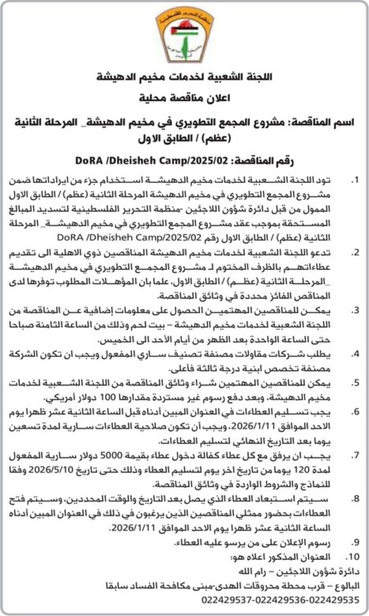 مشروع المجمع التطويري في مخيم الدهيشة_ المرحلة الثانية ( عظم ) / الطابق الاول