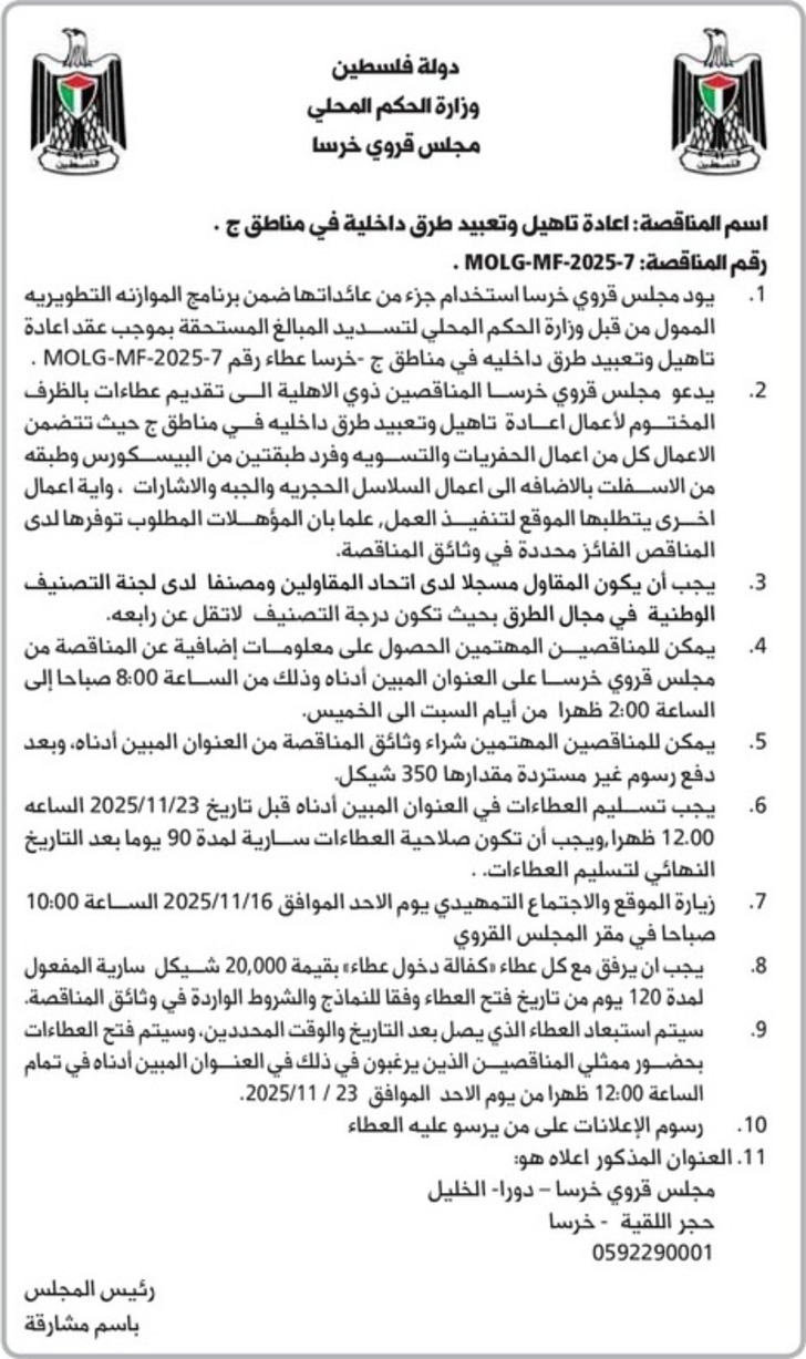  اعادة تأهيل وتعبيد طرق داخلية في مناطق ج 