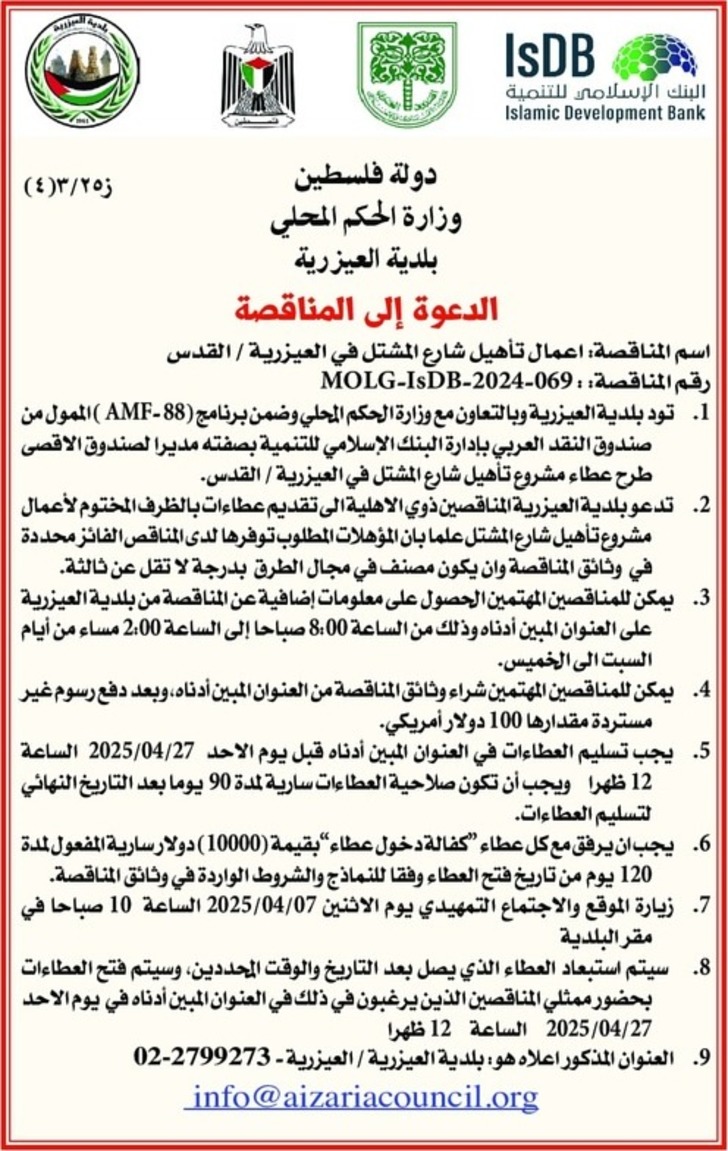 تأهيل شارع المشتل في العيزرية تأهيل شارع المشتل في العيزرية