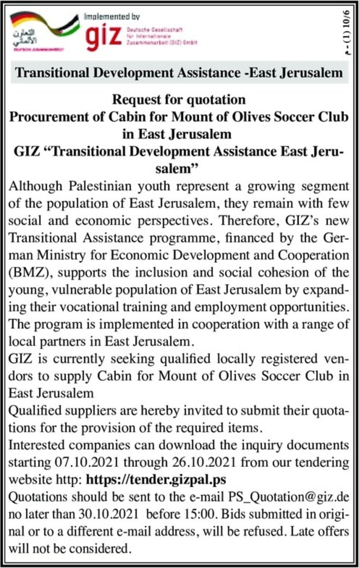  Procurement of Cabin for Mount of Olives Soccer Club