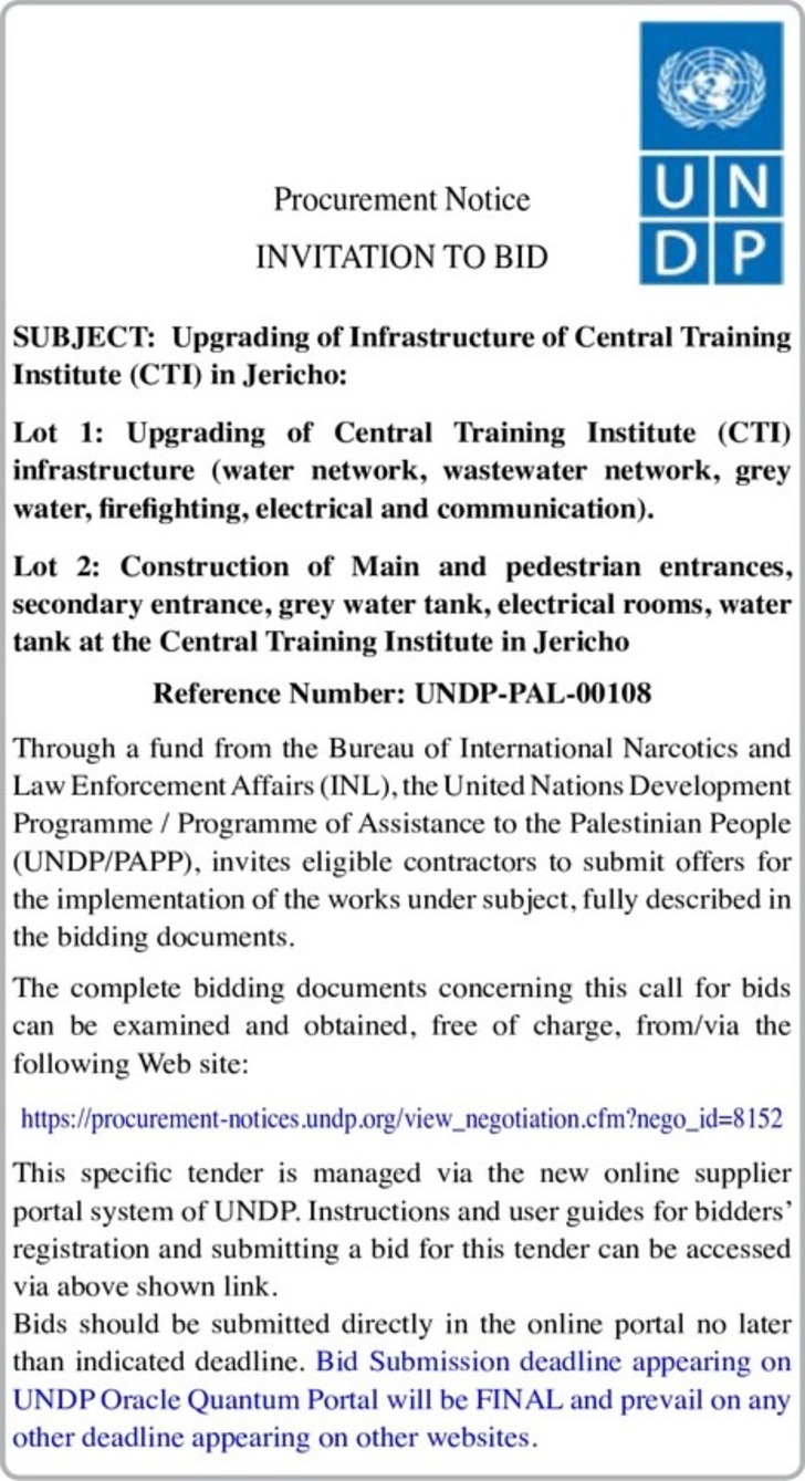 Upgrading of Infrastructure of Central Training Institute ( CTI ) in Jericho