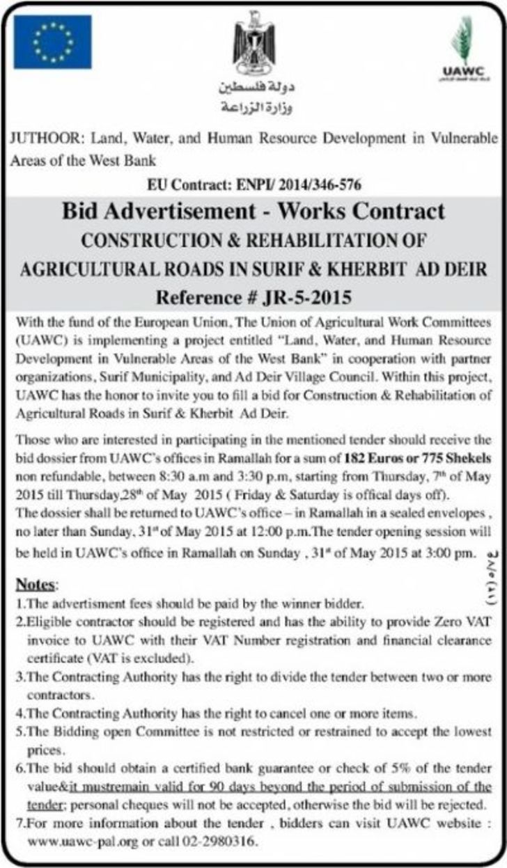 Construction &amp; Rehabilitation of Agricultural Roads