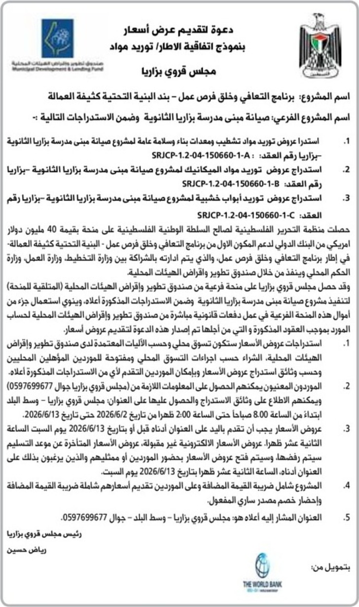 صيانة مبنى مدرسة بزاريا الثانوية