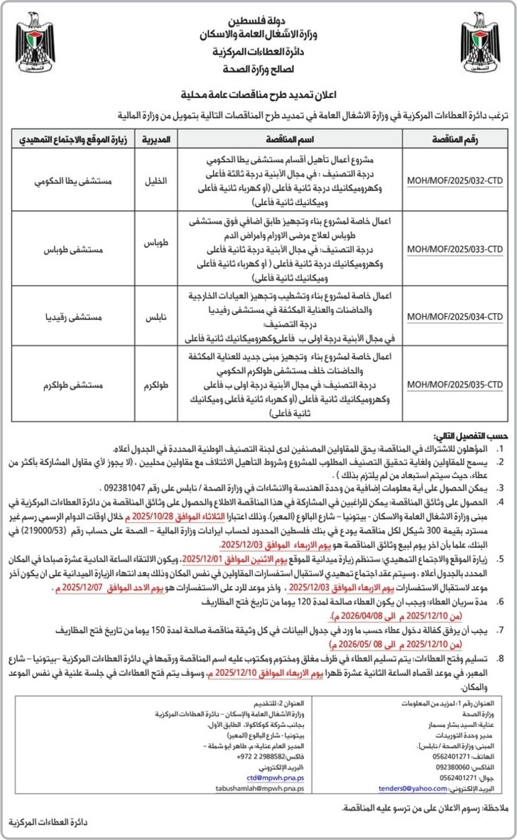 تمديد طرح مناقصات عامة 