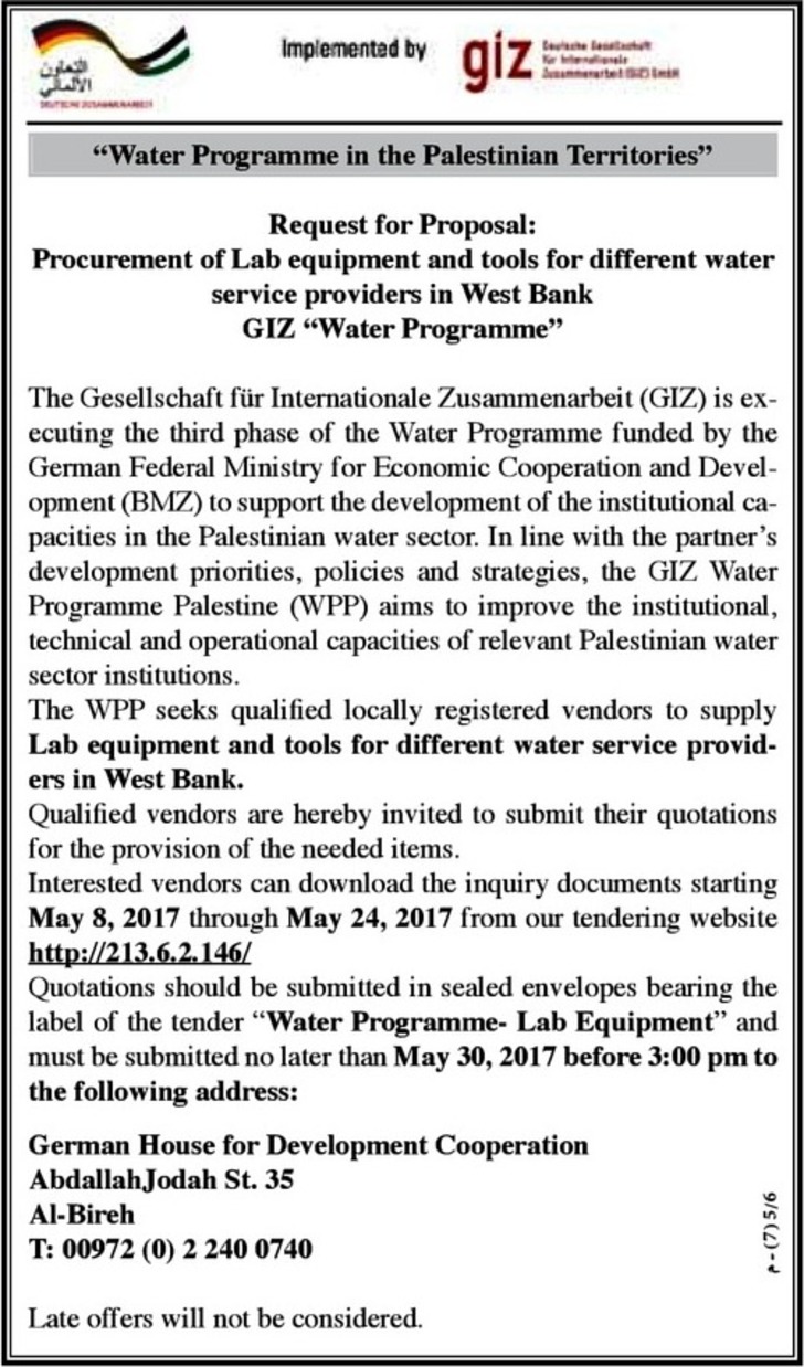  procurement of lab equipment and tools for different water service providers