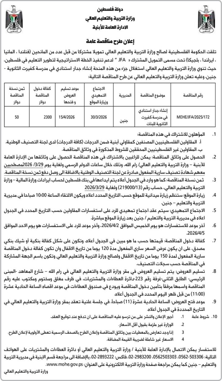 انشاء جدار استنادي في مدرسة كفيرت الثانوية للبنات