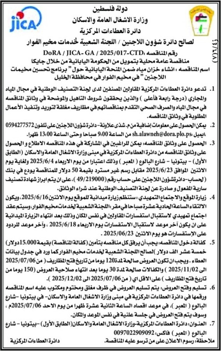انشاء خزان مياه ضمن المنحة اليابانية حول " برنامج تحسين مخيمات اللاجئين " في مخيم الفوار انشاء خزان مياه ضمن المنحة اليابانية حول " برنامج تحسين مخيمات اللاجئين " في مخيم الفوار