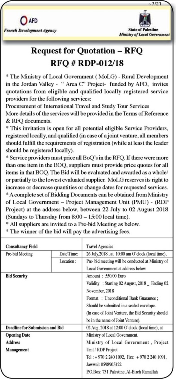 procurement of international travel and study tour services