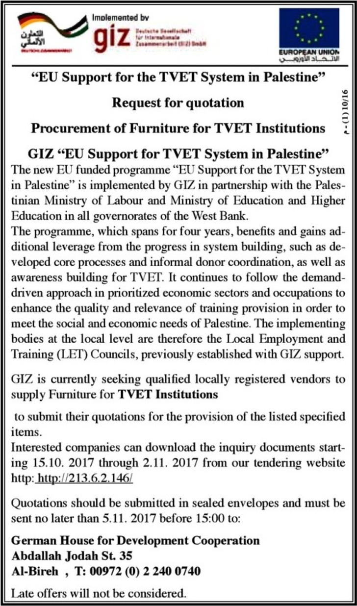 procurement of furniture for TVET institutions 