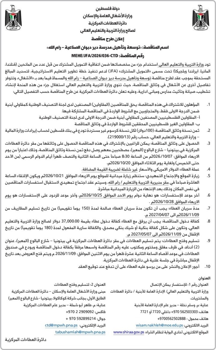  توسعة وتأهيل مدرسة دير دبوان الصناعية