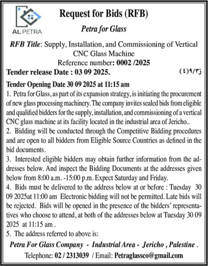 Supply , Installation , and Commissioning of Vertical CNC Glass Machine Supply , Installation , and Commissioning of Vertical CNC Glass Machine