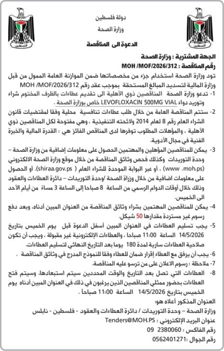 شراء وتوريد دواء LEVOFLOXACIN 500MG vial ا شراء وتوريد دواء LEVOFLOXACIN 500MG vial ا