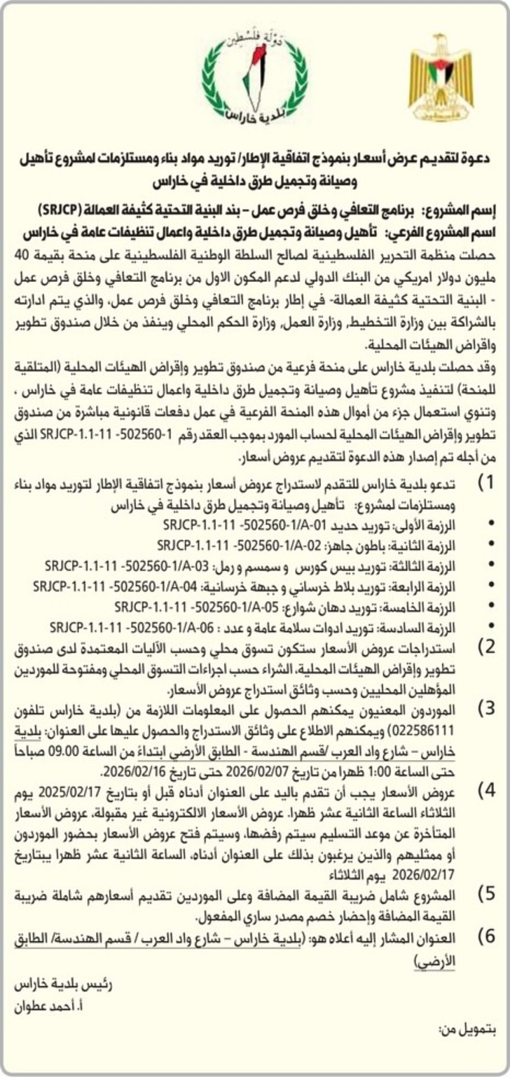 تأهيل وصيانة وتجميل طرق داخلية واعمال تنظيفات عامة في خاراس تأهيل وصيانة وتجميل طرق داخلية واعمال تنظيفات عامة في خاراس