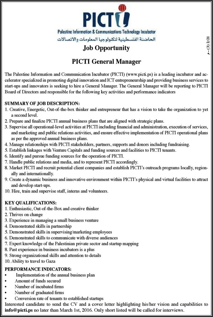 PICTI General Manager