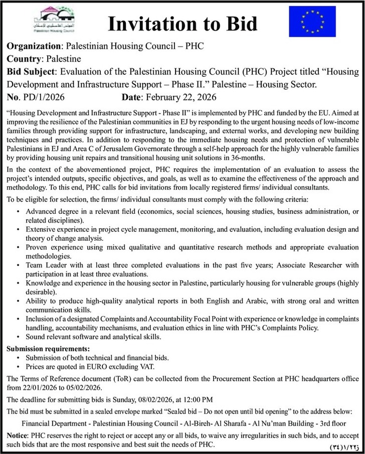 Evaluation of the Palestinian Housing Council 
